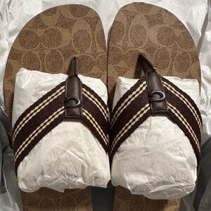 Coach Men's Sig Webbing Tan Signature Flip Flop  (Size 8D)